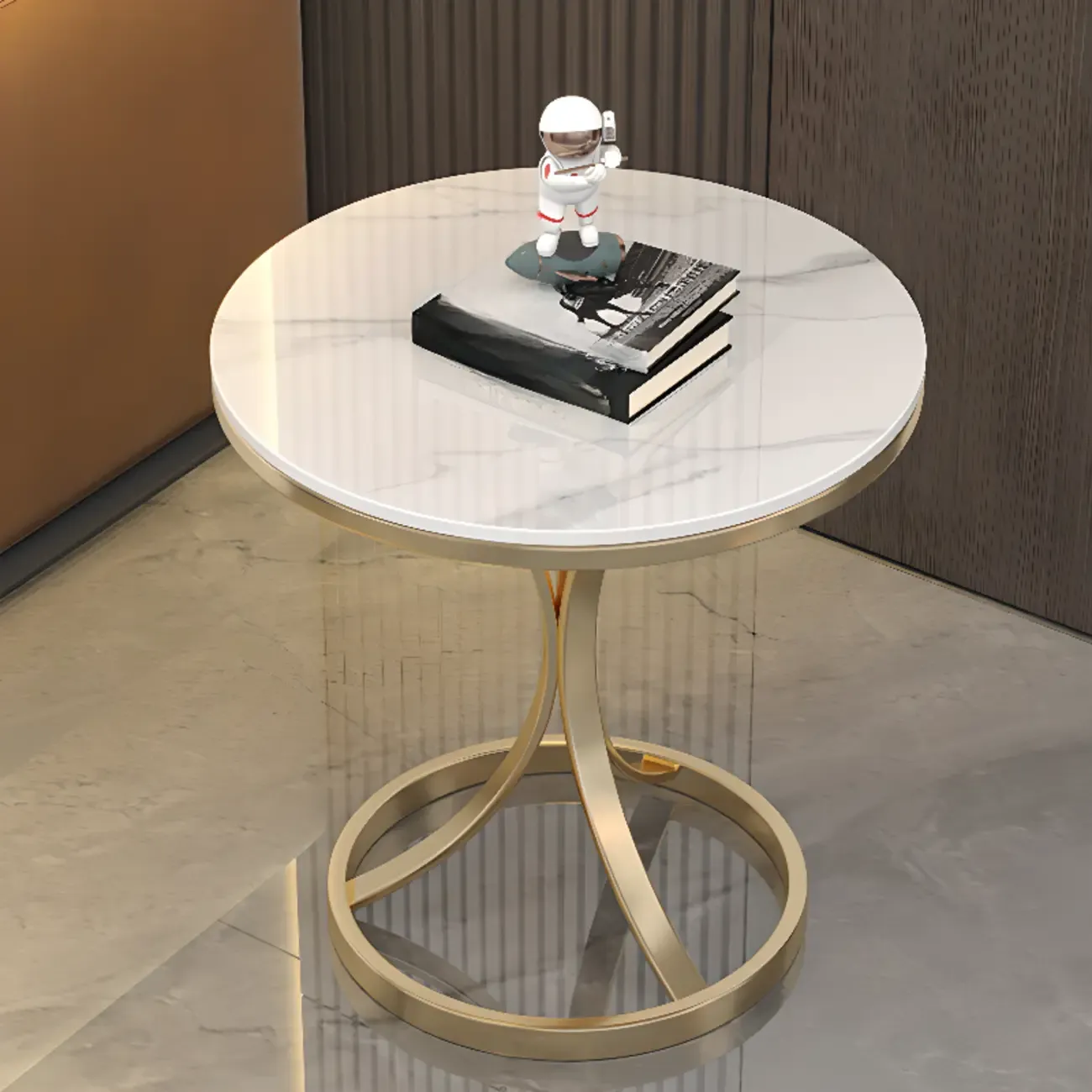 Round Gold Metal and Marble End Table for Living Room Image - 8