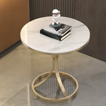 Round Gold Metal and Marble End Table for Living Room Image - 8