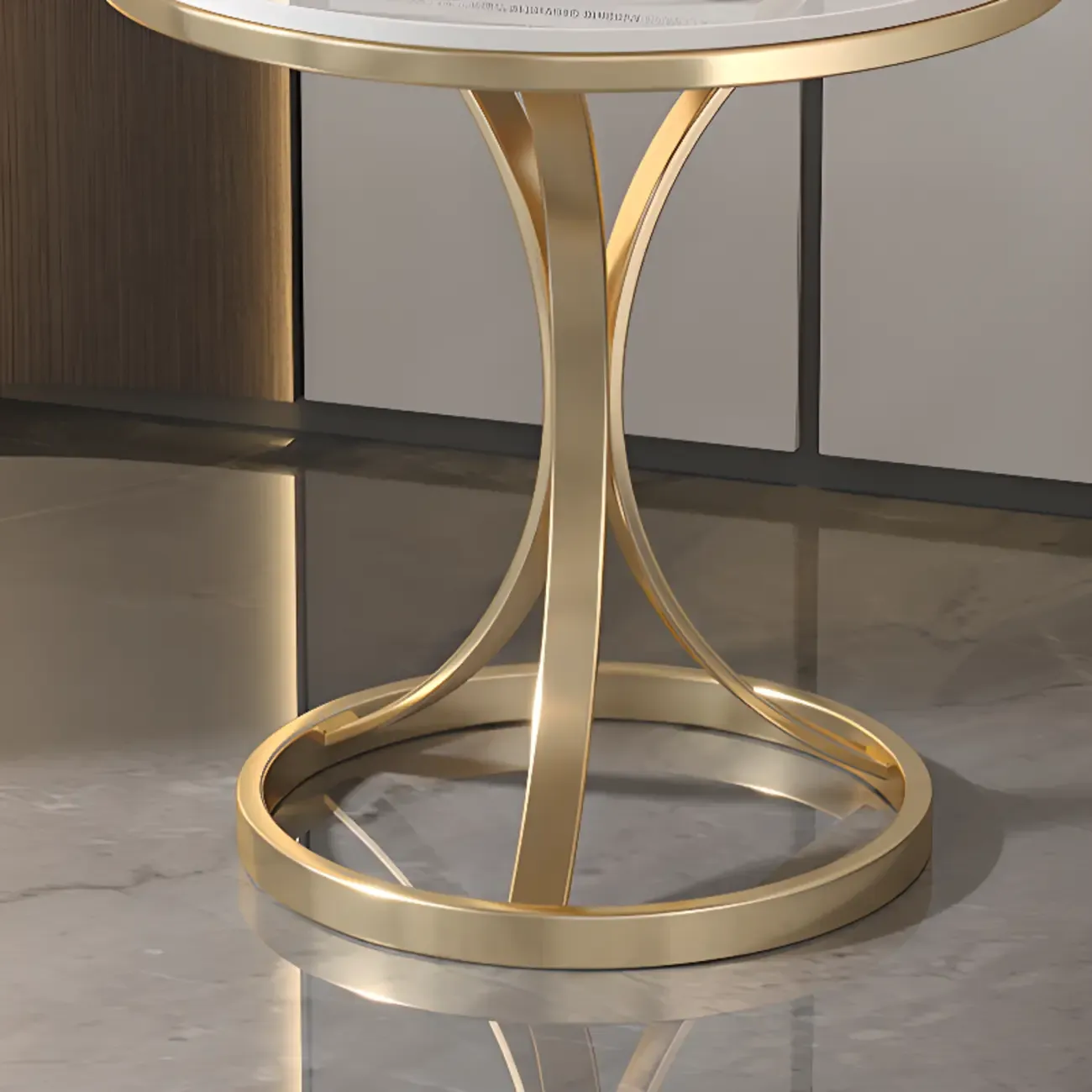 Round Gold Metal and Marble End Table for Living Room Image - 9