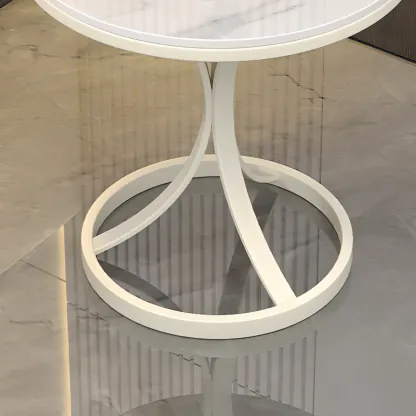 Round Gold Metal and Marble End Table for Living Room Image - 12