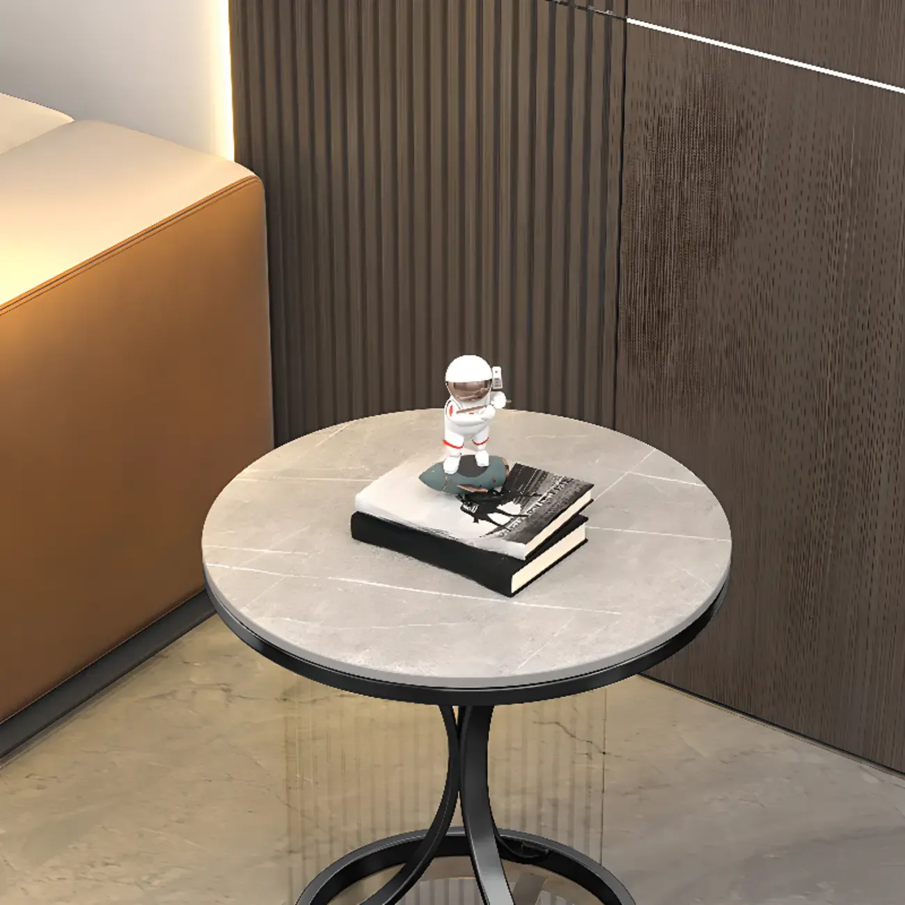 Round Gold Metal and Marble End Table for Living Room Image - 13