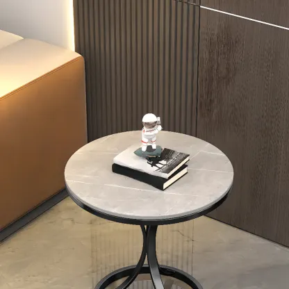 Round Gold Metal and Marble End Table for Living Room Image - 13