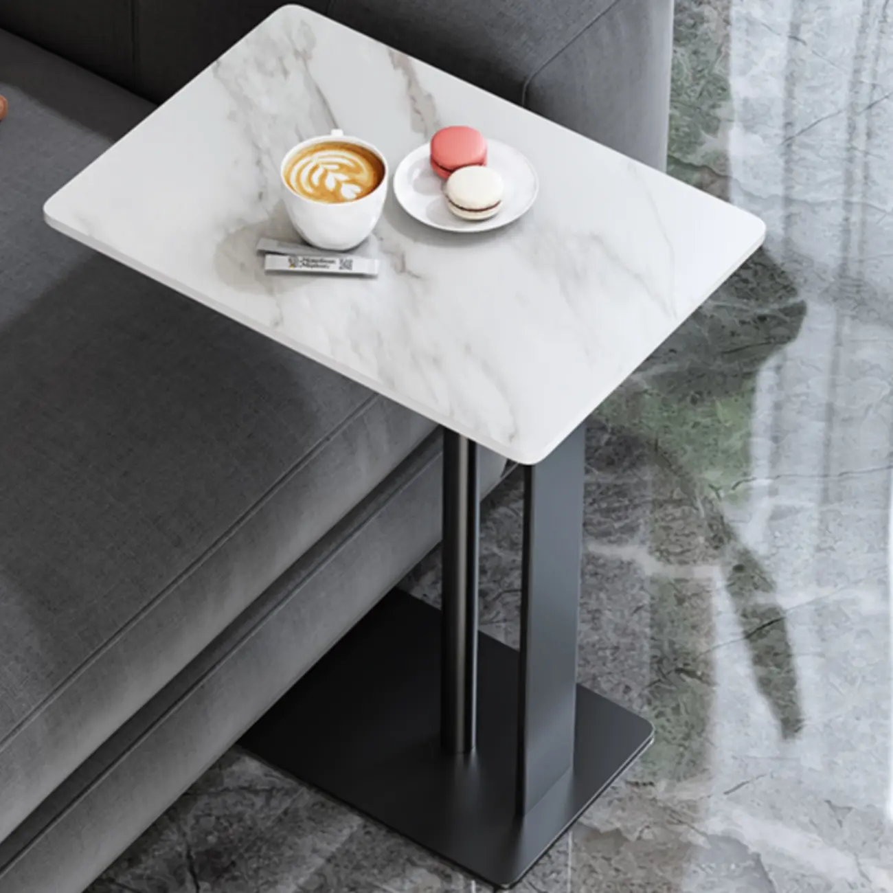 Minimalist C-Shaped White Marble Side Table for Sofa Image - 1 | homeyfad