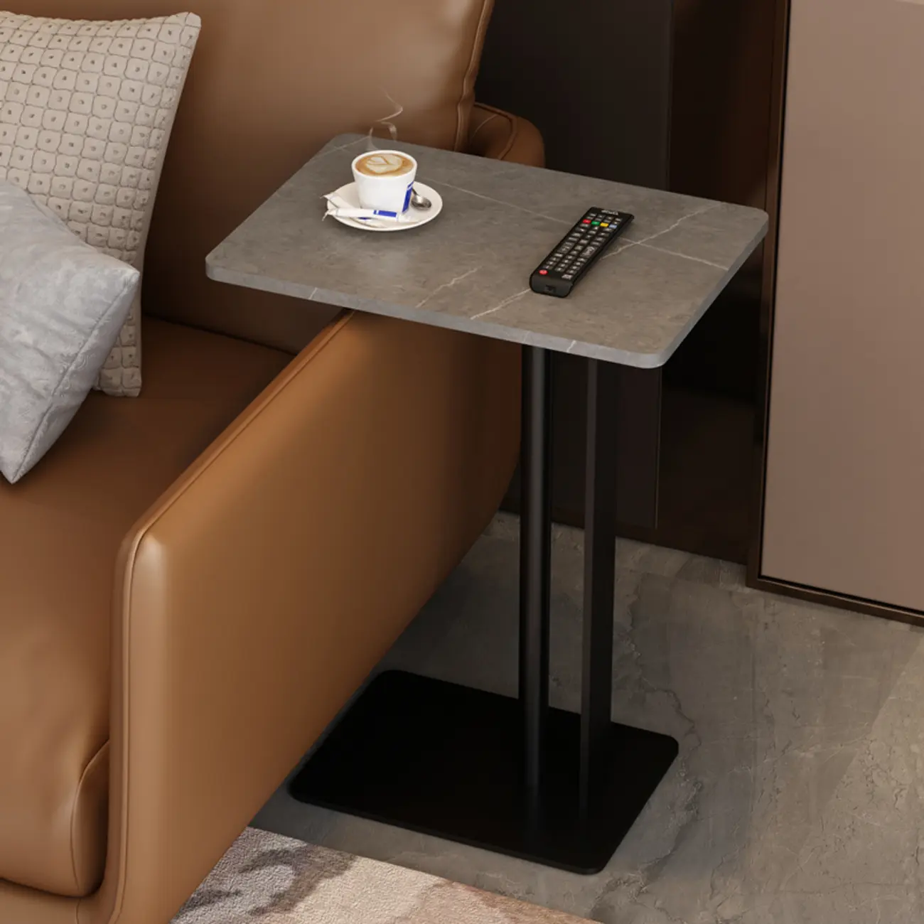 Minimalist C-Shaped White Marble Side Table for Sofa Image - 2 | homeyfad