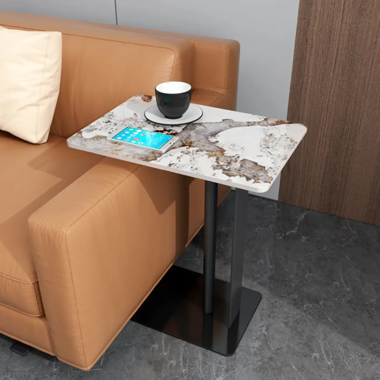 Minimalist C-Shaped White Marble Side Table for Sofa Image - 4