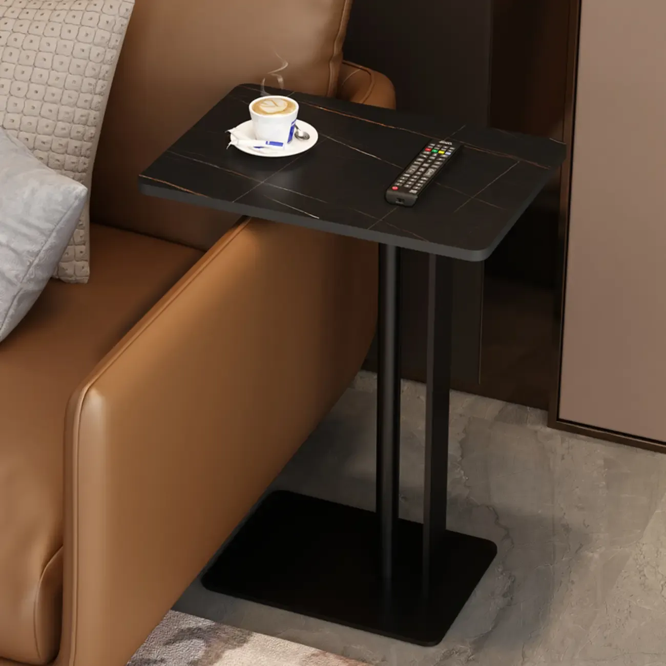 Minimalist C-Shaped White Marble Side Table for Sofa Image - 5