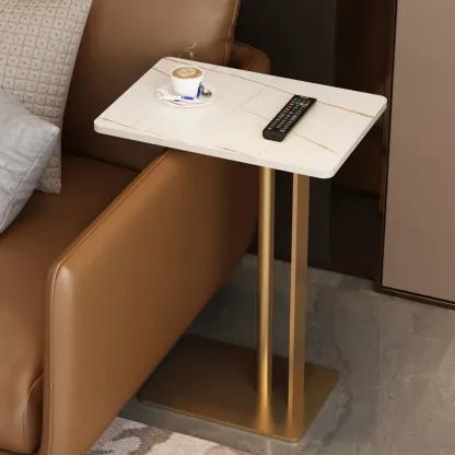 Minimalist C-Shaped White Marble Side Table for Sofa Image - 7