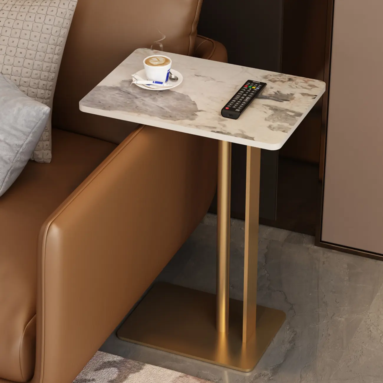 Minimalist C-Shaped White Marble Side Table for Sofa Image - 9 | homeyfad