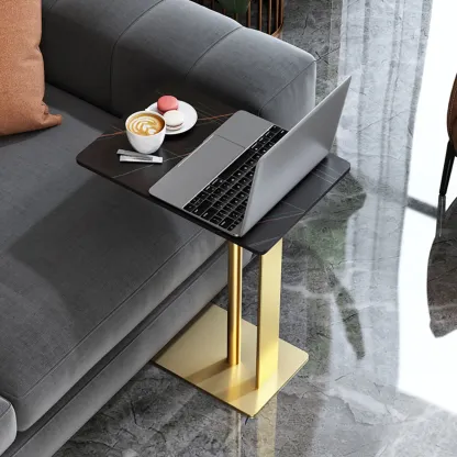 Minimalist C-Shaped White Marble Side Table for Sofa Image - 12