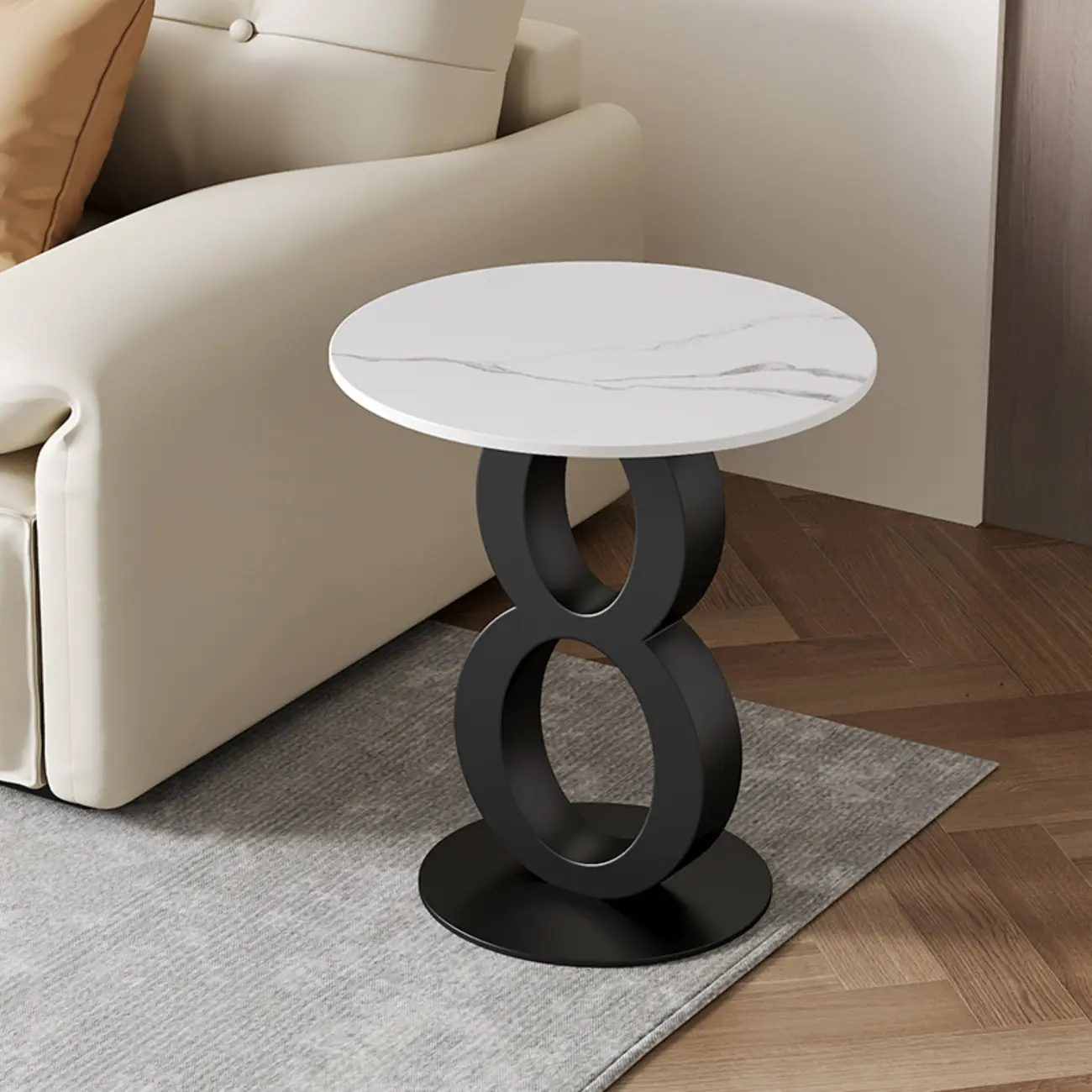 Stylish Round Marble Top End Table for Living Room Image - 2 | homeyfad