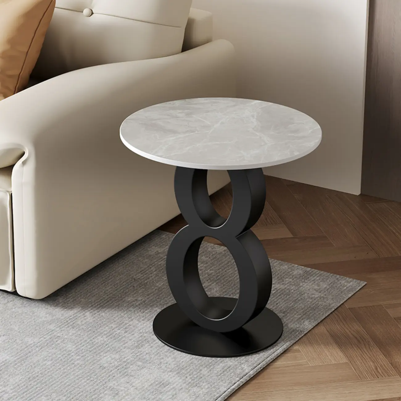 Stylish Round Marble Top End Table for Living Room Image - 3 | homeyfad
