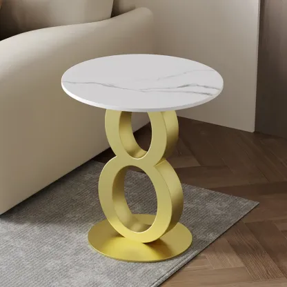 Stylish Round Marble Top End Table for Living Room Image - 12