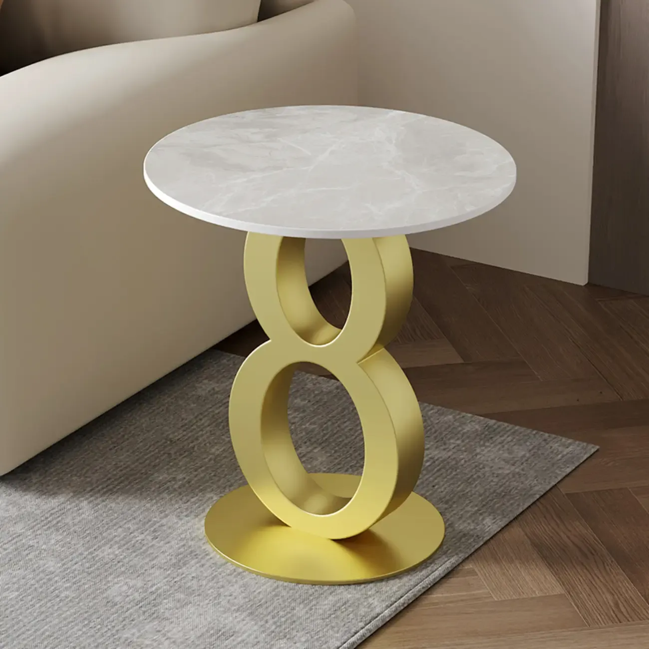 Stylish Round Marble Top End Table for Living Room Image - 13