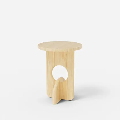 Unique Round Black Solid Wood End Table for Living Room Image - 3