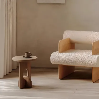 Unique Round Black Solid Wood End Table for Living Room Image - 4