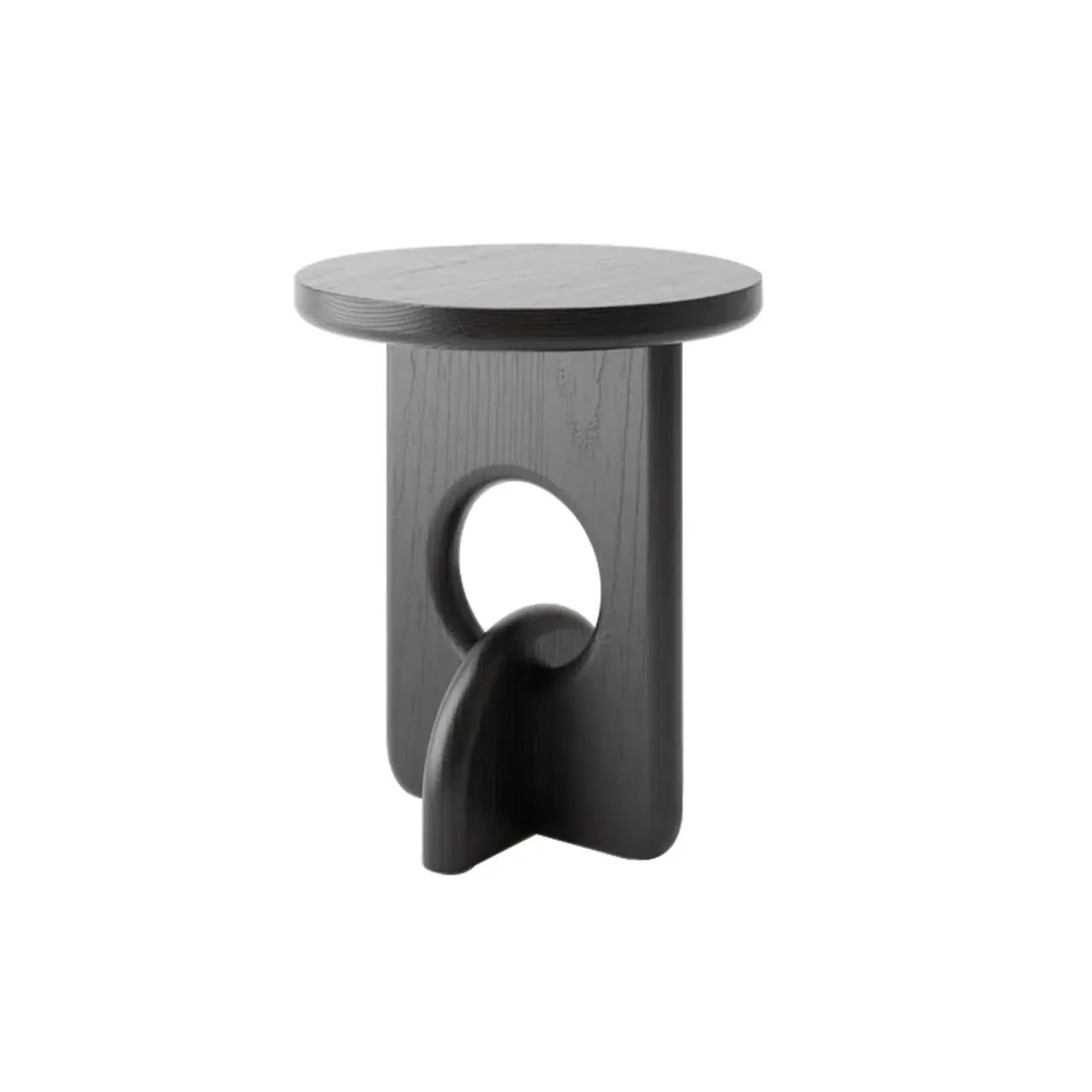 Unique Round Black Solid Wood End Table for Living Room Image - 5