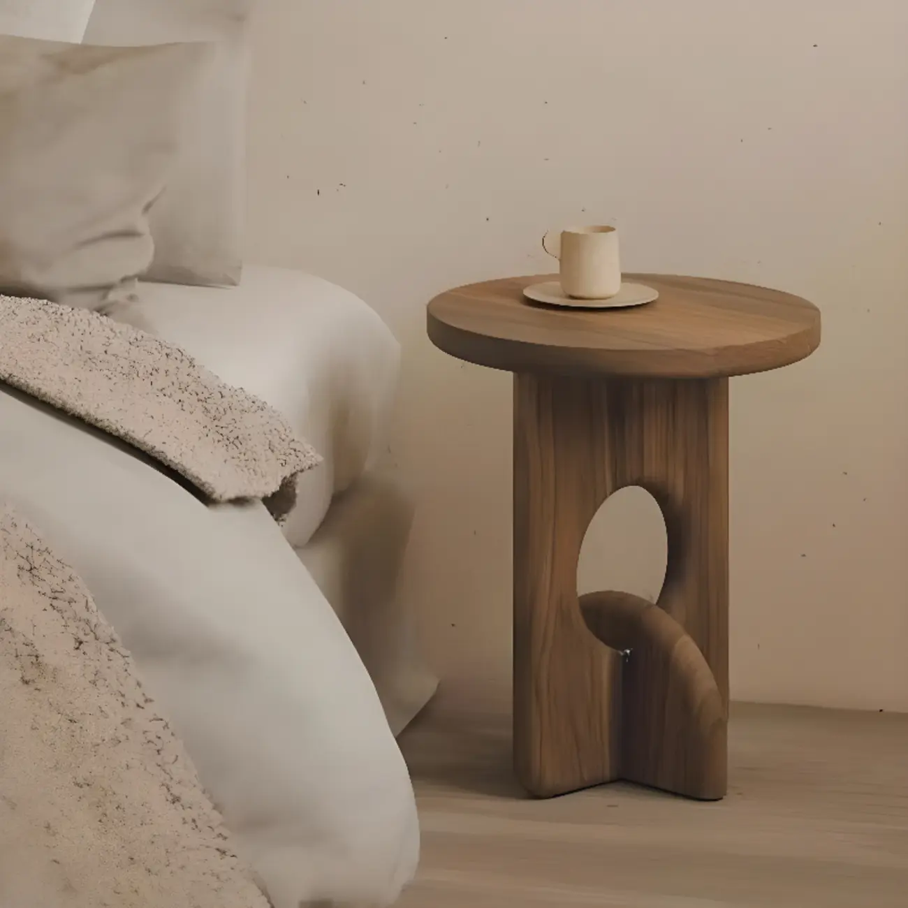 Unique Round Black Solid Wood End Table for Living Room Image - 6 | homeyfad