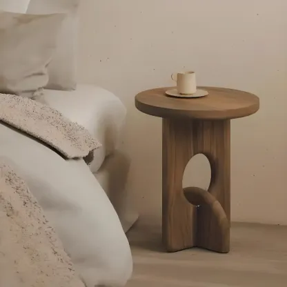 Unique Round Black Solid Wood End Table for Living Room Image - 6