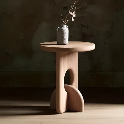 Unique Round Black Solid Wood End Table for Living Room Image - 8