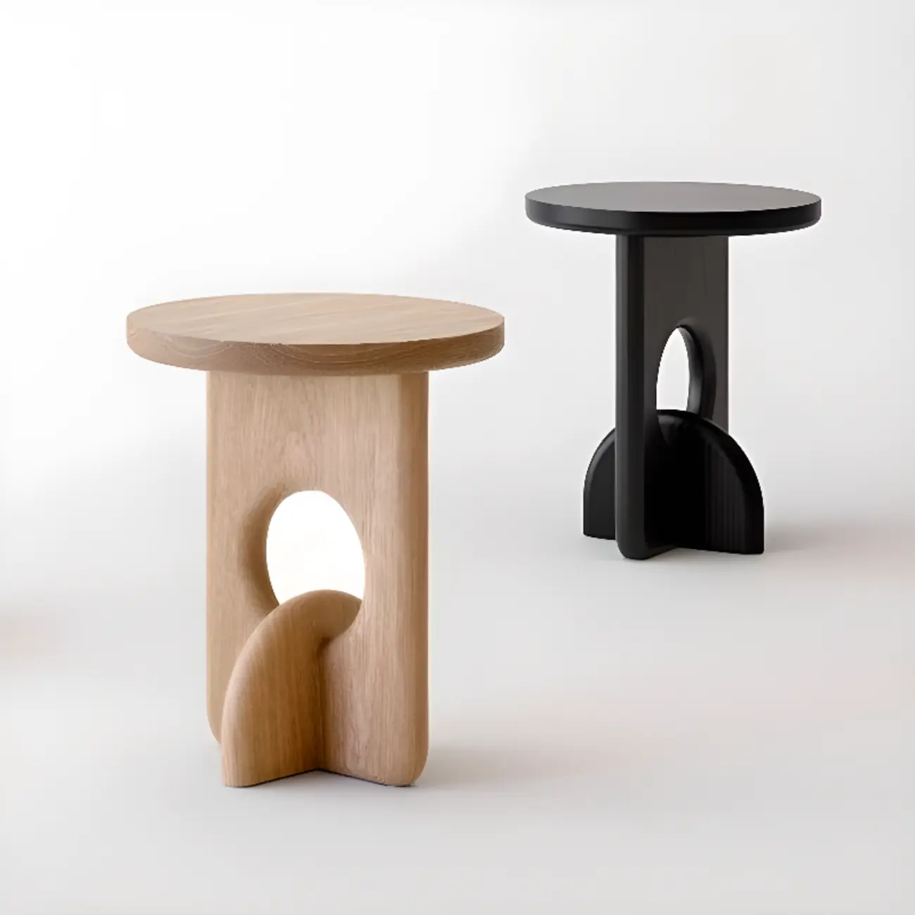 Unique Round Black Solid Wood End Table for Living Room Image - 9 | homeyfad