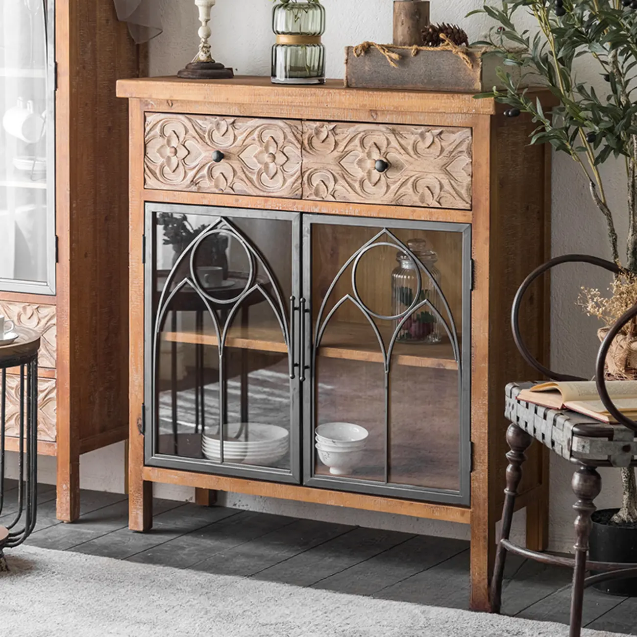 French Country Freestanding Storage Cabinet for Home Decor Image - 4 | homeyfad