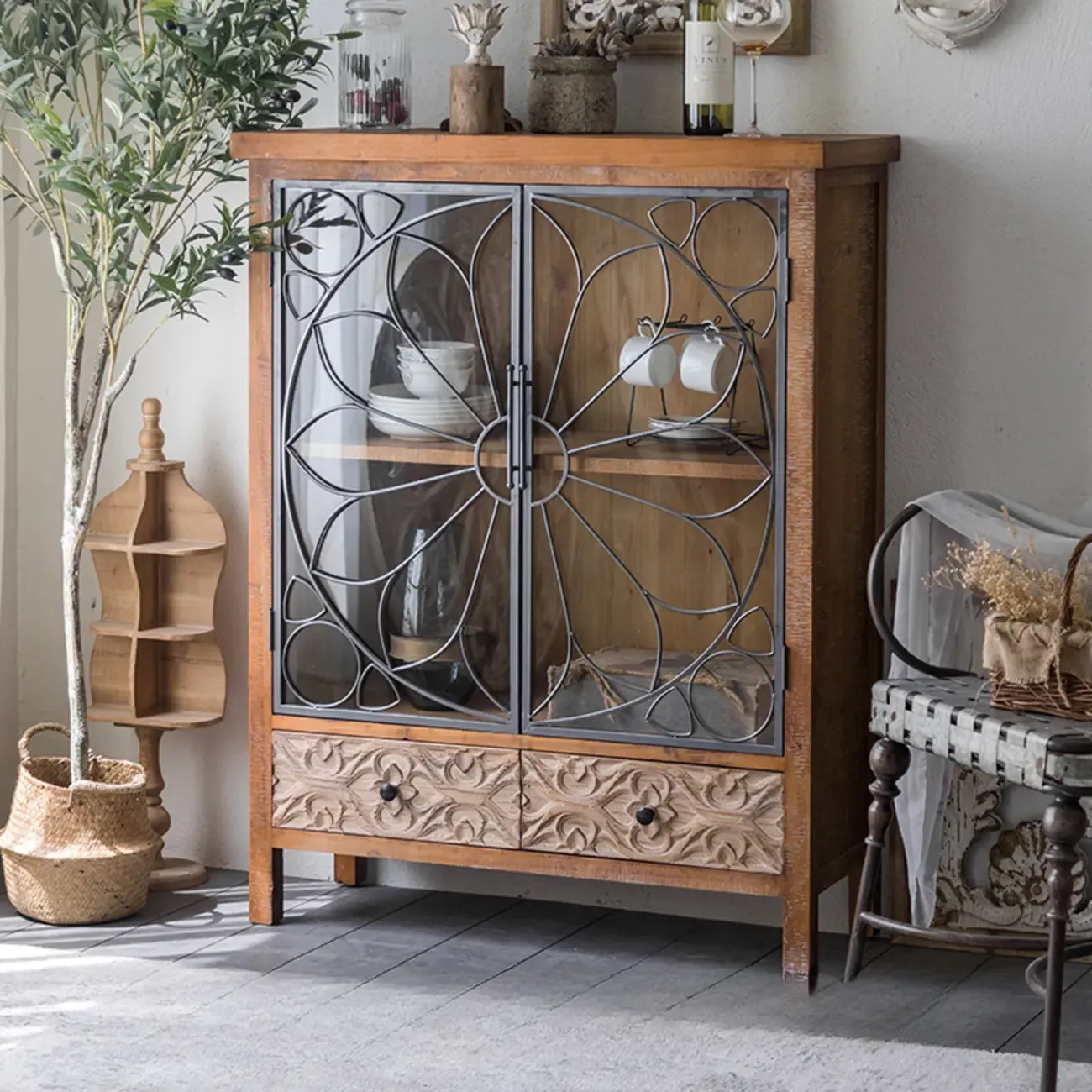 French Country Freestanding Storage Cabinet for Home Decor Image - 5