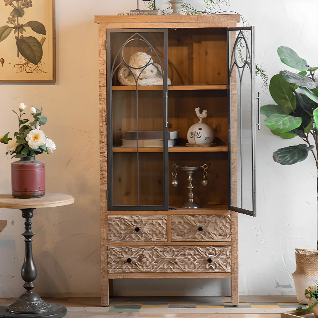 French Country Freestanding Storage Cabinet for Home Decor Image - 6 | homeyfad