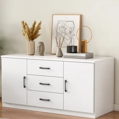 Minimalist White Storage Cabinet with Soft Close & Drawers  Image - 3