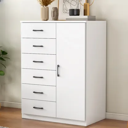 Minimalist White Storage Cabinet with Soft Close & Drawers  Image - 4
