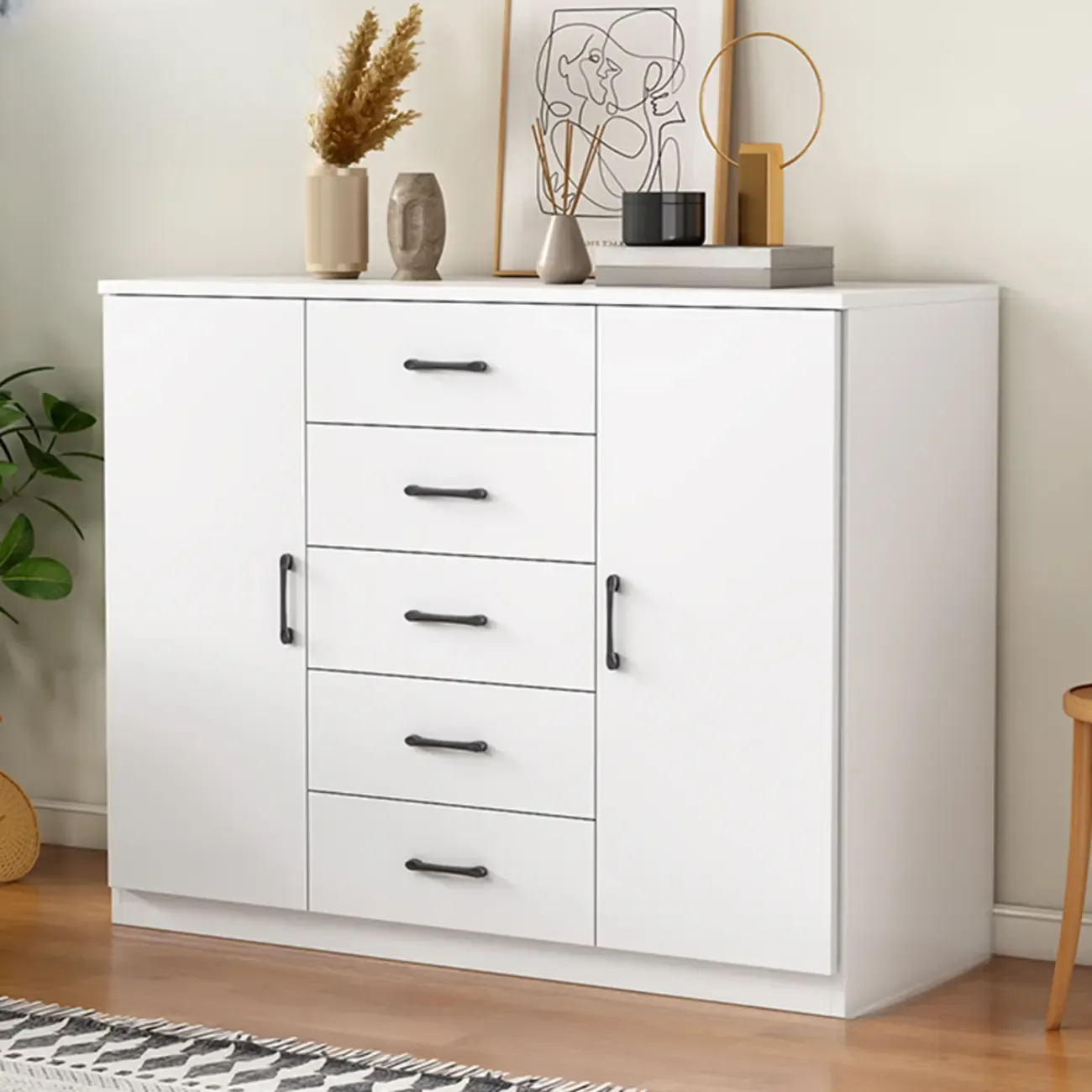 Minimalist White Storage Cabinet with Soft Close & Drawers  Image - 5