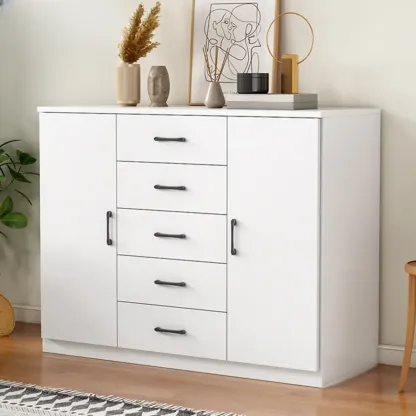 Minimalist White Storage Cabinet with Soft Close & Drawers  Image - 5