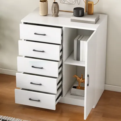 Minimalist White Storage Cabinet with Soft Close & Drawers  Image - 6