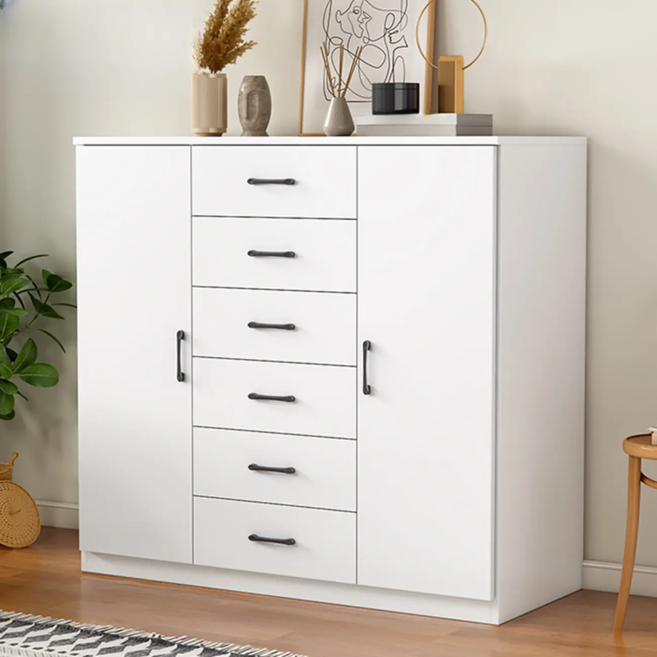 Minimalist White Storage Cabinet with Soft Close & Drawers  Image - 8 | homeyfad