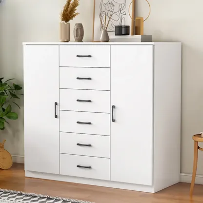 Minimalist White Storage Cabinet with Soft Close & Drawers  Image - 8