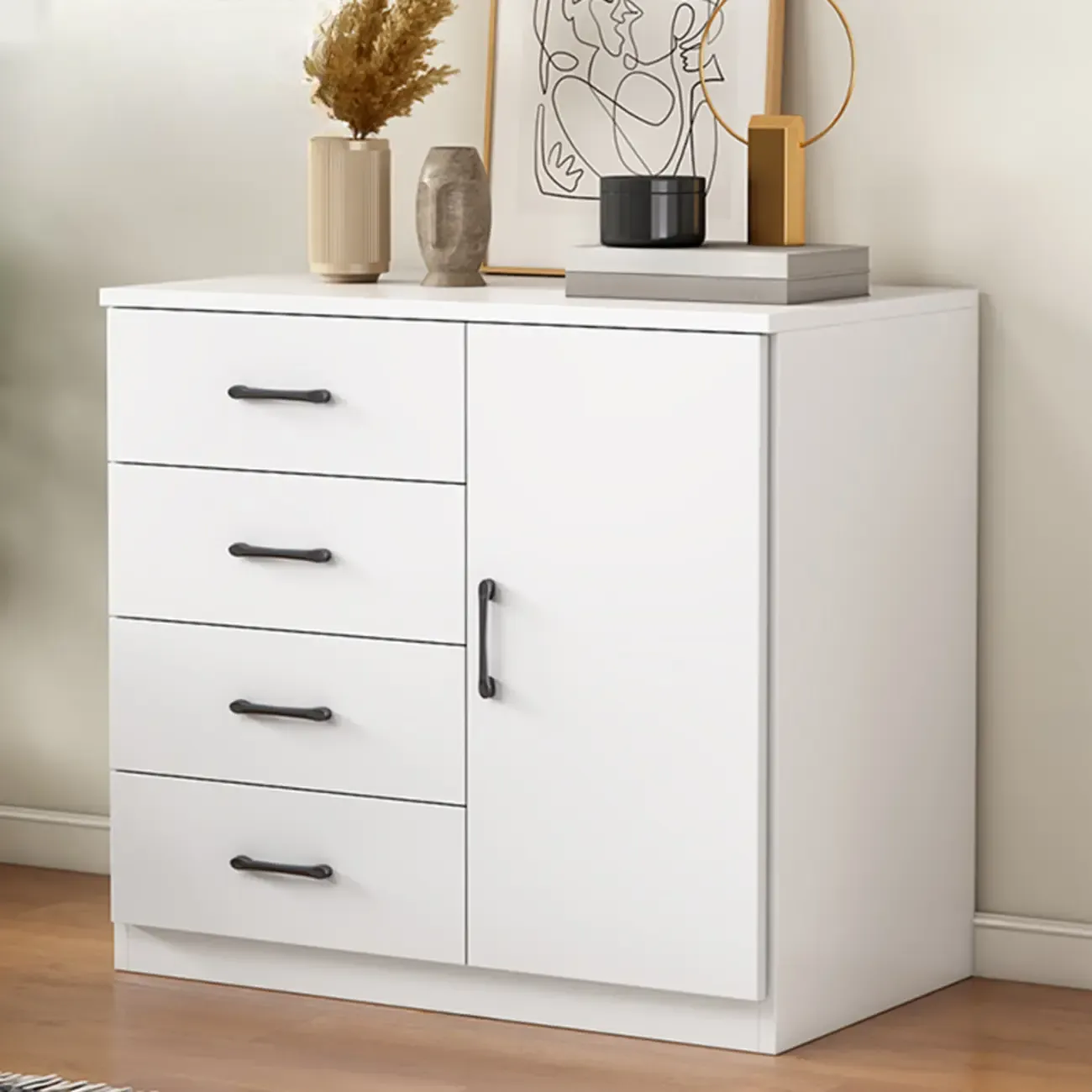 Minimalist White Storage Cabinet with Soft Close & Drawers  Image - 9