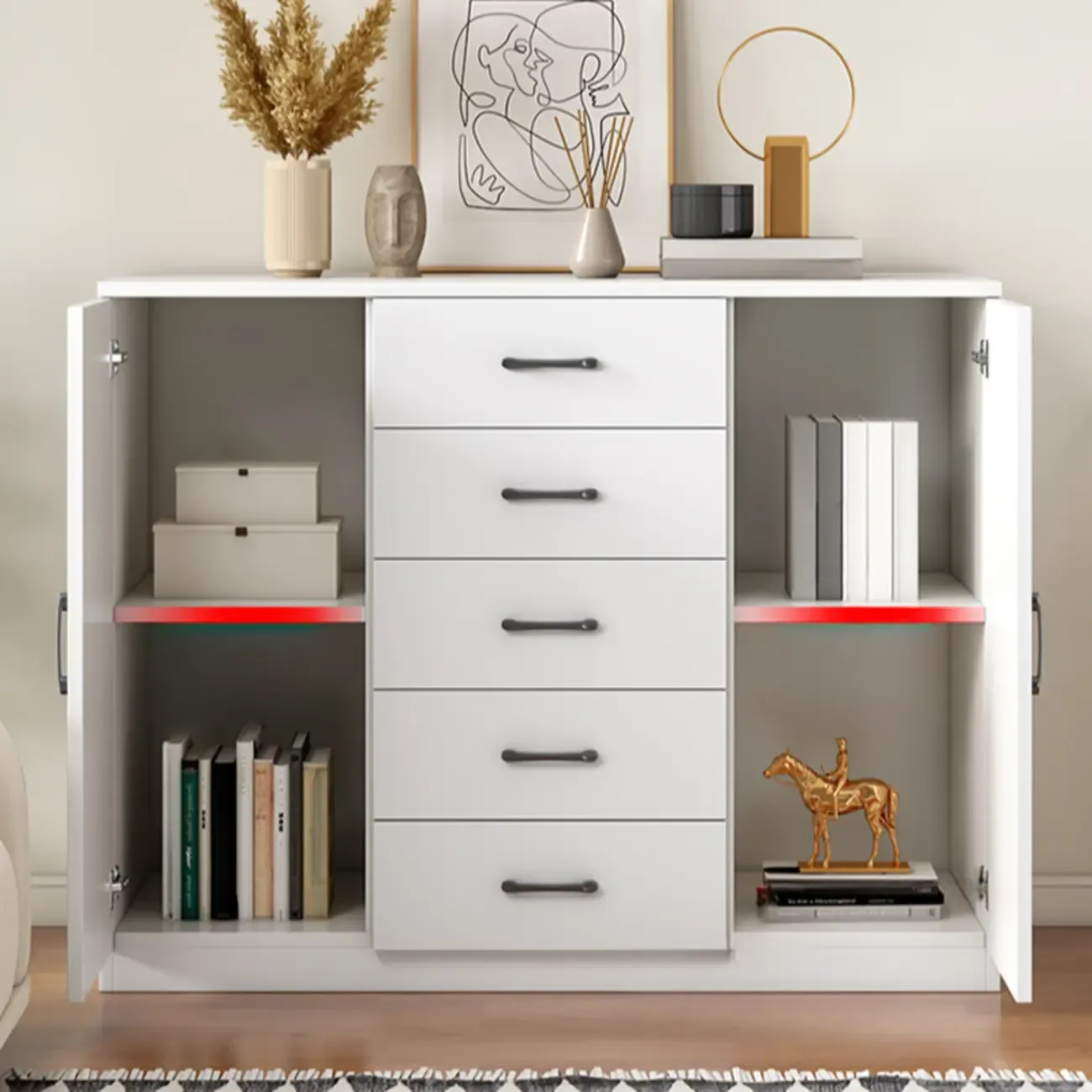 Minimalist White Storage Cabinet with Soft Close & Drawers  Image - 10