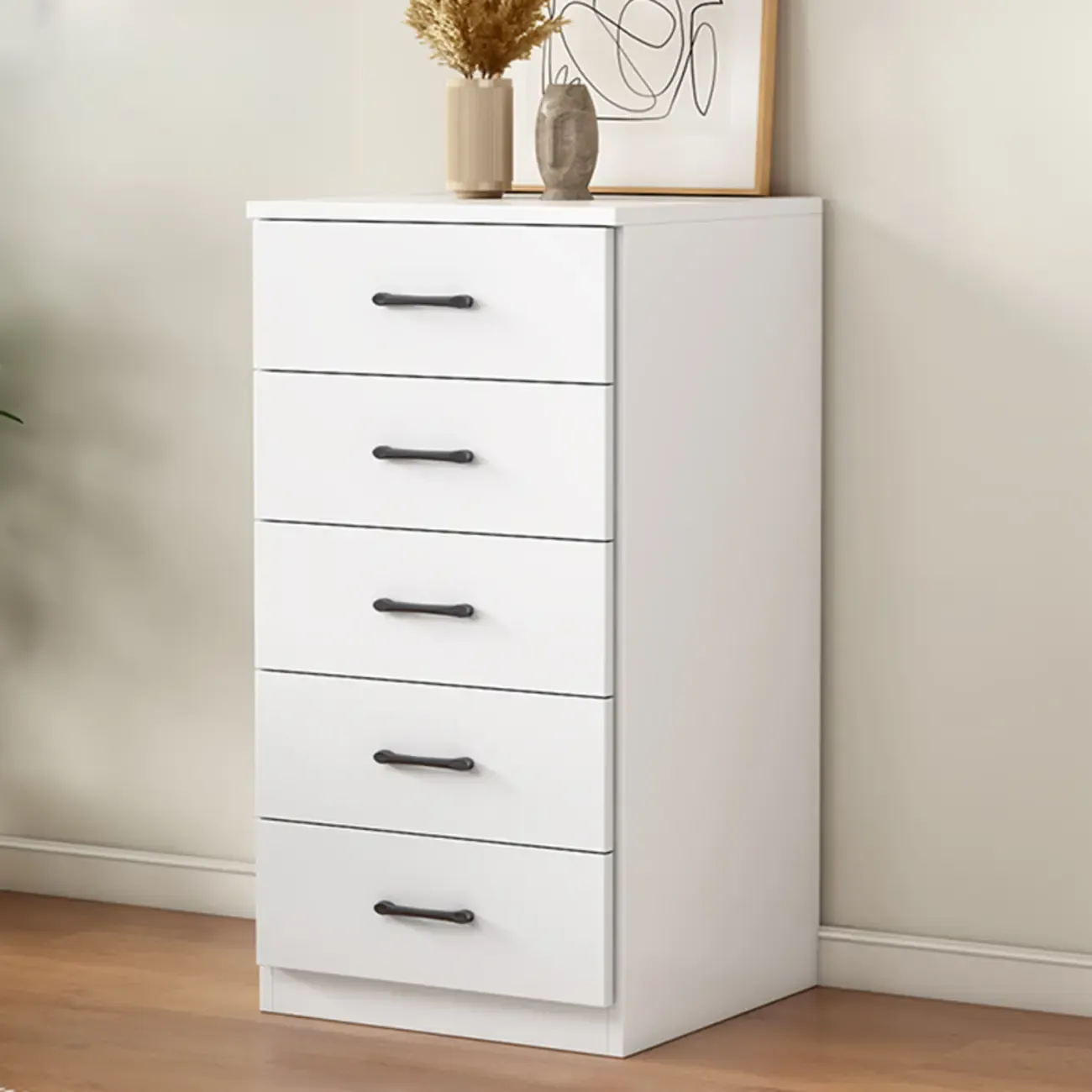 Minimalist White Storage Cabinet with Soft Close & Drawers  Image - 11