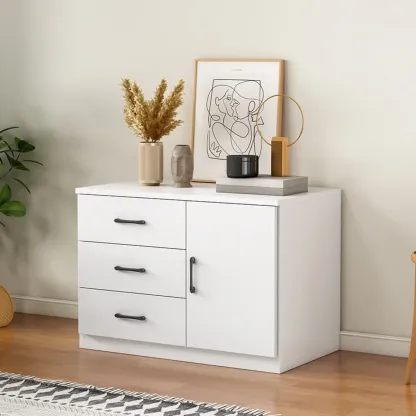 Minimalist White Storage Cabinet with Soft Close & Drawers  Image - 13