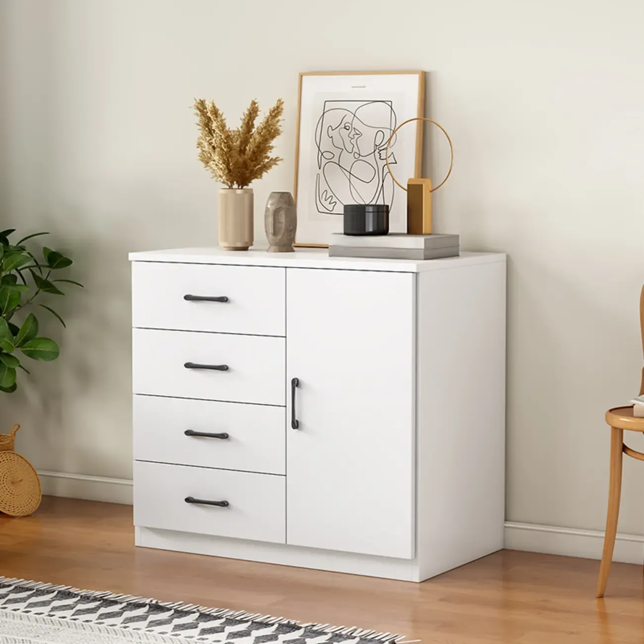 Minimalist White Storage Cabinet with Soft Close & Drawers  Image - 14
