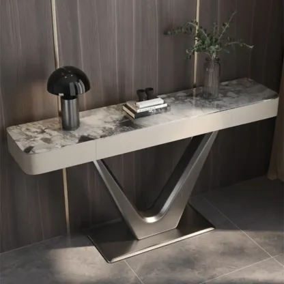 Modern Gray Rectangular Marble Top Metal Base Console Table  Image - 1