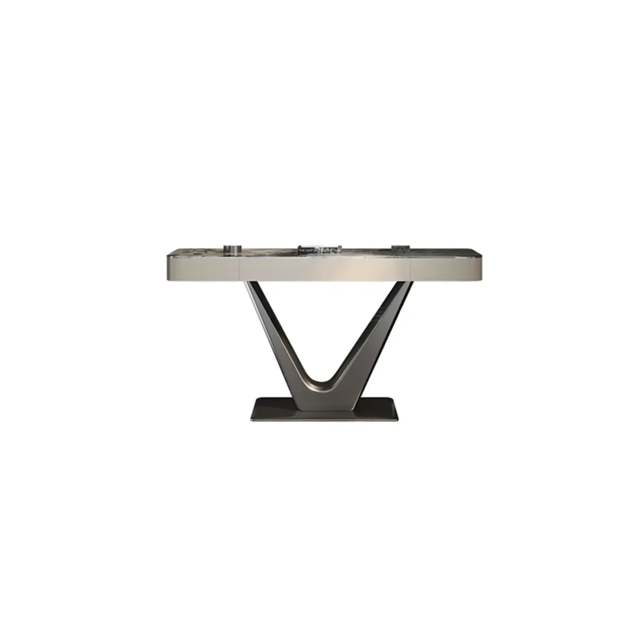 Modern Gray Rectangular Marble Top Metal Base Console Table  Image - 2