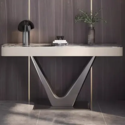 Modern Gray Rectangular Marble Top Metal Base Console Table  Image - 3