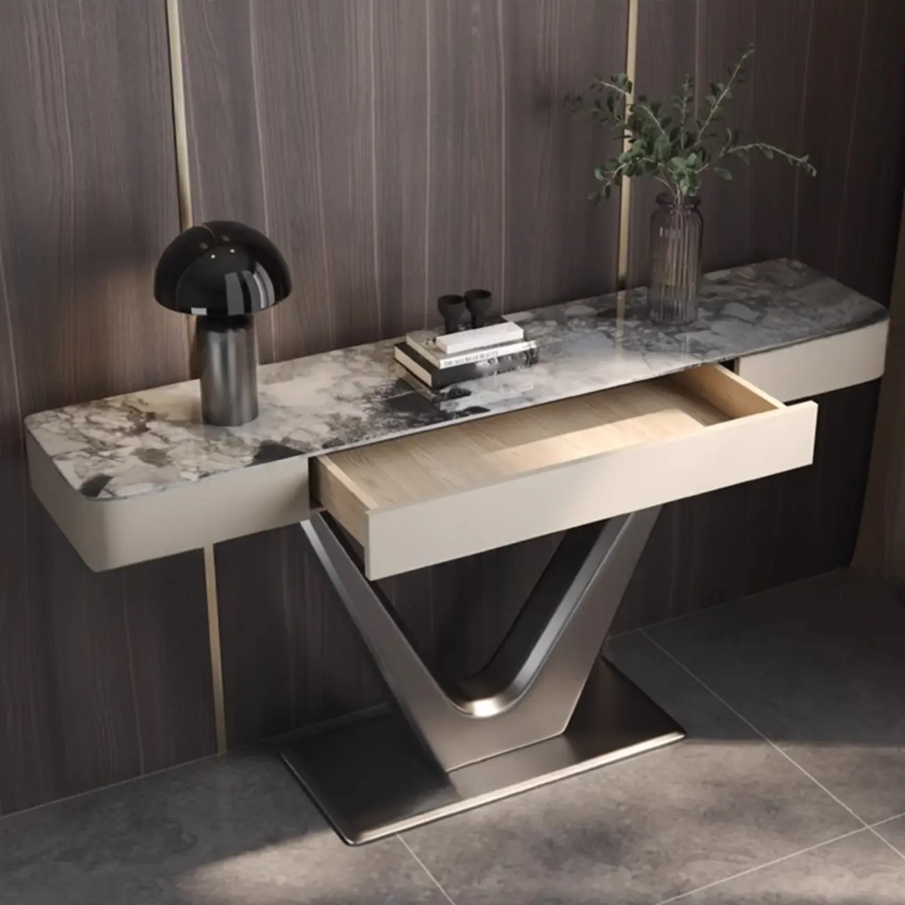 Modern Gray Rectangular Marble Top Metal Base Console Table  Image - 4 | homeyfad