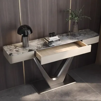 Modern Gray Rectangular Marble Top Metal Base Console Table  Image - 4