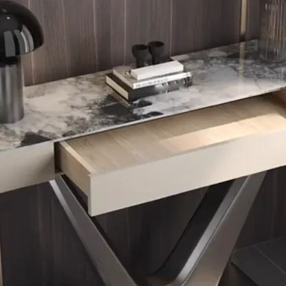 Modern Gray Rectangular Marble Top Metal Base Console Table  Image - 8