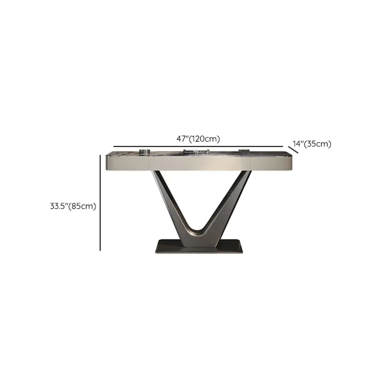 Modern Gray Rectangular Marble Top Metal Base Console Table  #size