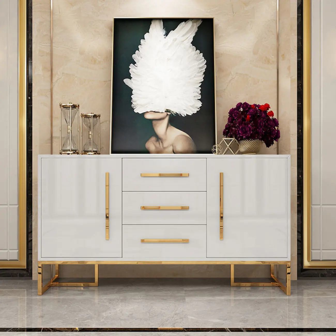 Glam Black Rectangle Accent Cabinets with Drawers & Doors Image - 2 | homeyfad