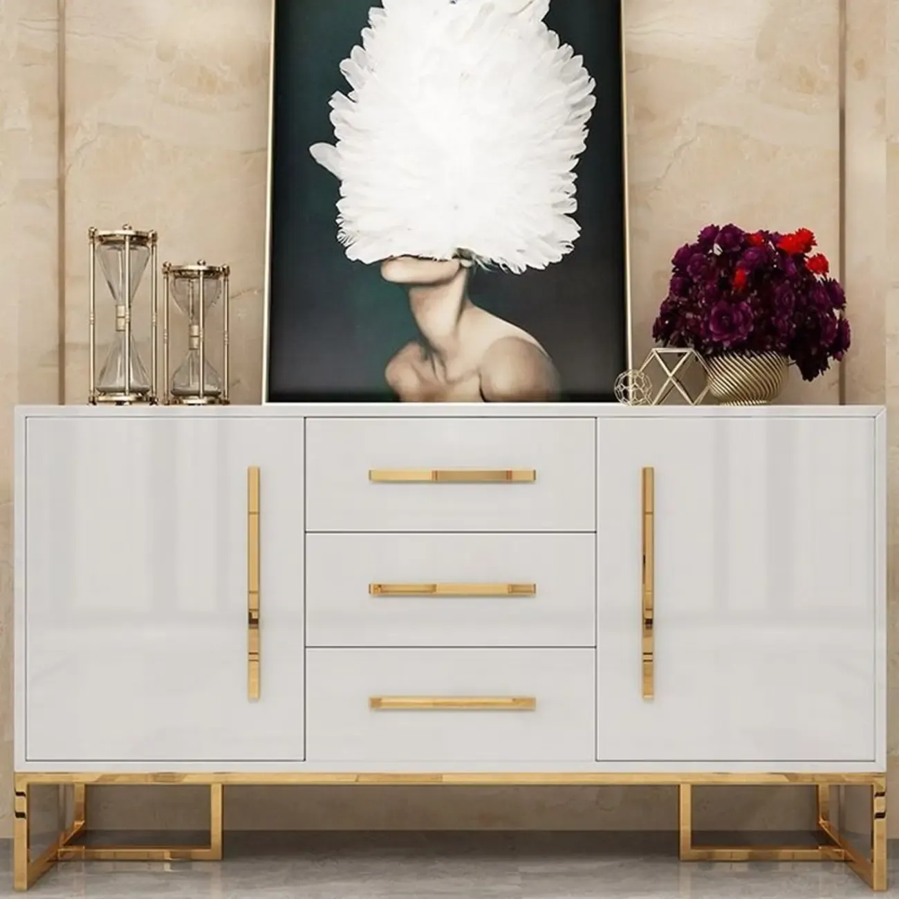 Glam Black Rectangle Accent Cabinets with Drawers & Doors Image - 3