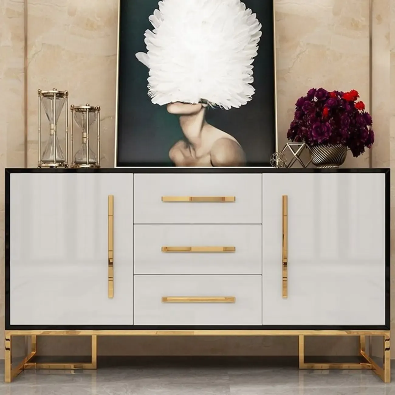 Glam Black Rectangle Accent Cabinets with Drawers & Doors | HomeyFad