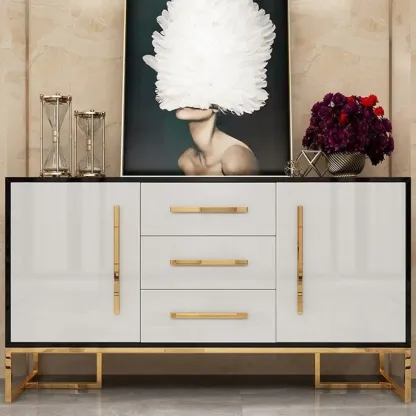 Glam Black Rectangle Accent Cabinets with Drawers & Doors Image - 4